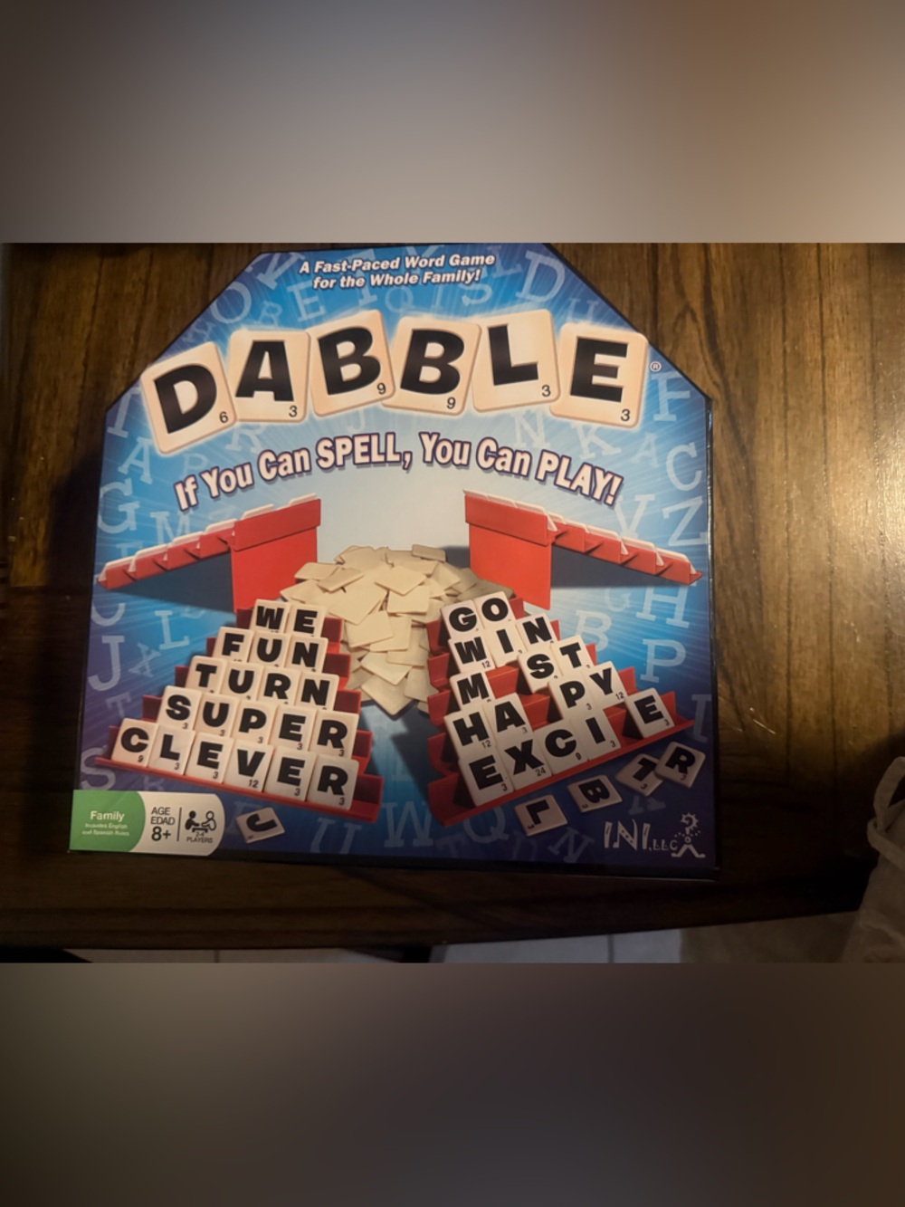 Dabble Word Game - Blue Box with Red Tile Racks